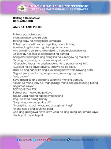 deklamasyon piyesa|Mga Piyesa ng Deklamasyon (Filipino and English) .